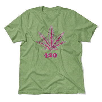 420 Hemp Leaf Men/Unisex T-Shirt in Heather Green color